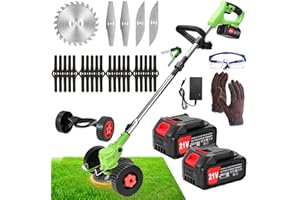 ZJS DéBroussailleuse à Batterie Electrique 21V 4.0AH Coupe Bordure sans Fil avec Batterie&Trois Types De Lames PoignéE TéLescopique à Faible Bruit Taille Bordure Convient pour Jardin, Pelouse, Ferme
