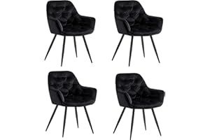‎JYMTOM JYMTOM Esszimmerstühle mit dickem Samtstoff gepolsterter Sitz, Metallbeinen, Armlehnen und Rückenlehne Eckstuhl für Lounge Wohnzimmer(schwarz,4)