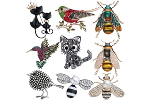 ULALAZA 9Pcs Cute Rhinestone Animal Insect Broche Pin Set Vintage Elephannt Cat Owl Ramilletes Bufanda Clips Accesorios de joyería para damas