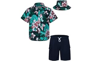 MOHEZ Boys Hawaiian Shirt and Short Set Summer Outfit Kids 2 Piece Festival Clothes Button Down Shirts Clothes Set For Kids