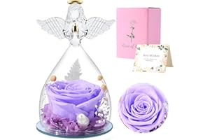 FRFG Ewige Rose Engel, Geschenke für Frauen, Konservierte Rote Echte Rose, Glasengel, Einzigartige Geschenke, Geburtstagsgeschenk für Frauen, Mutter, Schwester, Freundin, Ehefrau (Hellviolett)