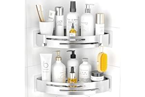 PNNP Etagere Douche sans Percage Angle: Lot de 2 Etagere Salle de Bain Acier Inoxydable, Rangement Douche pour Bouteilles de Shampoing Gel, Porte Savon Douche - Argent