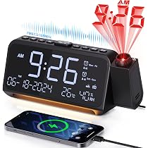 Réveil Projection ROCAM - Radio FM, Horloge Plafond, USB Charge