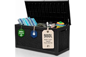 Olsen & Smith 980L XXL Garden Storage Box & Bench Seat – 100% Recycled Rattan-Effect Anthracite Outdoor Box with Lid, Padlock