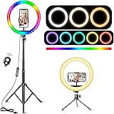 12" Ring Light Professionale Luce ad Anello LED da per Selfie e Trucco - Treppiede Alto con 15 Modalità RGB e 10 Luminosità -