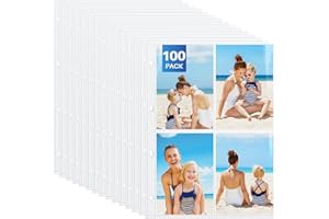WenYa 100-Pack A4 4-Pocket Photo Sleeves for 4x6 & 6x4 Pictures, Top-Loading Clear Punch Pockets for 2/4 Ring Binder, Holds 400/800 Items Total - for Photos, Recipes, Inserts