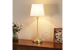 PreeOtti Lampada da Tavolo LED Senza Fili, Batteria Ricaricabile, Dimmerabile, Paralume in Lino Bianco, Lampada da Comodino LED per Camera da letto, Sala da Pranzo, Soggiorno, Deco(Ottone)