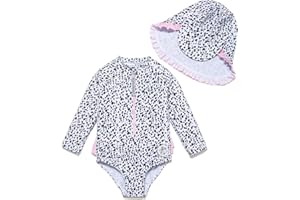 Mazuliso Baby Bambina UPF50+ Costume da Bagno Intero Maniche Lunga con Cerniera e Cappello