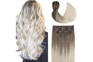 Sindra Extension Clip Capelli Veri Estensioni Capelli Da Castano Cenere a Biondo Platino 45cm 120g 6Pcs Human Hair Veri Clip Extension Capelli(clip#8/60-45cm)