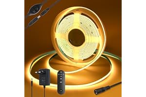 Yamlten Taśma LED 2 m 12 V COB LED z pilotem zdalnego sterowania RF, adapter sieciowy, 3000 K, ciepła biel, 320 diod LED/M, możliwość ściemniania, taśma LED do podświetlenia telewizora, komputera,