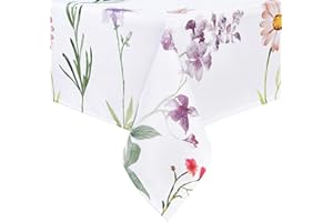 Yrendenge Wiosenne kwiaty, obrus biały, można prać w pralce, w kwiaty, obrus na zewnątrz, zmywalny, dekoracyjny obrus do ogrodu, na piknik, imprezę, do ogrodu, salonu, jadalni 152 x 213 cm