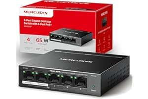 MERCUSYS MS105GP 5 Port Gigabit Network Switch, Ethernet Switch with 4-Port PoE+, 65W Total Budget , Metal Case, Desktop or Wall Mount, TP-Link Silent Operation, Power Saving, Plug & Play