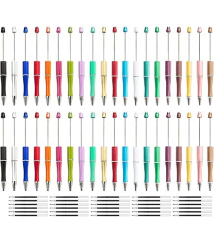 Kit 300 Pezzi Penne Con Perline Fai Da Te | 100 Penne In Plastica, 100 Ricariche Di Inchiostro Nero E 100 Sacchetti, Penne A Sfera Da 1,0 Mm Per Studenti E Hobby Creativi - 3