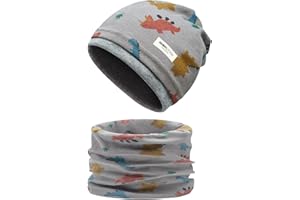 Enwokran Enfants Garçons Filles Bonnet écharpe Tube Set Différents Motifs Matériau Doux Stretch Entretien Facil pour 3-8 Ans