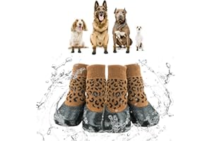Hundesocken Wasserdicht - Hundeschuhe Pfotenschutz Outdoor, Socken Hund 4 Stück, Hundesocken Anti Rutsch, Hundeschuhe Pfotenschutz Wasserfeste Winter für Labrador, Husky, Leopardenmuster (6#)