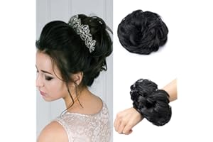 Cybelleza Postiche Chignon Extensions de Cheveux Postiche Chignons Bouclés Ondulés Postiche Chouchou Volume Updo Postiche Queu de Cheval Faux Chatain pour Femmes(Noir naturel)