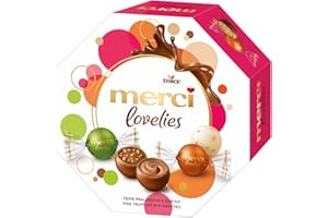 ‎MERCI LOVELIES merci lovelies Classic – 1 x 185 g – Pralinen-Schachtel mit 5 gefüllten Schokoladen-Spezialitäten – Schokokugeln zum Teilen & Verschenken