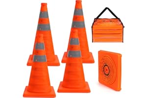 STORMSHOPPING 4 Pack 18'' Collapsible Traffic Safety Cones, Multi Purpose Pop-up Cones with Reflective Collar for Road Safety, Orange Cones for Driving Training, Parking Lots