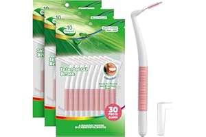 Annauiy 30Pzs Cepillo Interdental Angular 90°en Forma de L-Pequeño-Rosa-para Hueco de 0.6MM,Limpieza Interdental Eficaz- Personas con Espacios Estrechos