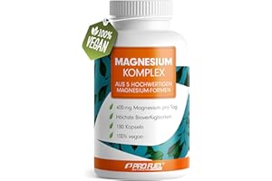 ‎PROFUEL Magnesium Komplex 180 Kapseln, 400 mg elementares Magnesium pro Tag, 5 hochwertige Formen: Mag.-Oxid, Citrat, Bisglycinat, Malat & Ascorbat, optimale Bioverfügbarkeit, 3 Monats-Vorrat