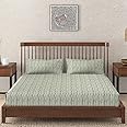 Fabindia Bageecha Cotton Printed Bedsheet Set with 2 Pillow Covers Double Bed 2.35M X 2.6M, Beige