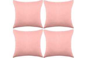 BOAO 4 Pack Decorative Outdoor Waterproof Throw Pillow Covers, Square Patio Balcony Garden Waterproof Cushion Case, PU Coating Pillow Shell for Couch, Bed, Patio, Sofa, Tent,18 x 18 Inch (Pink)