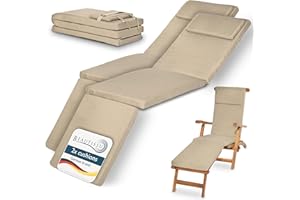 Beautissu 2X Cojin Colchoneta Tumbona Exterior 175x45x5 cm LoftLux DC – Colchoneta para Tumbona Desenfundable y Cómoda para Hamaca Jardín y Playa – Natural
