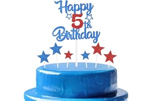 mciskin Royal Blue and Red 5th Birthday Decorations for Boy,Personalised Cake/Cupcake Toppers with Star,Glitter Royal Blue & Red Happy 5th Birthday Toppers for Girls Boys Kits Party Favor Supplies