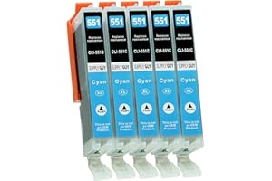 Supply Guy 5 kartridże z czipem kompatybilne z Canon CLI-551 cyan błękitny IP7250 IP8750 IX6850 MG5450 MG5550 MG5650 MG5655 MG6350 MG6450 MG6650 MG7150 MG7550 MX725 MX925