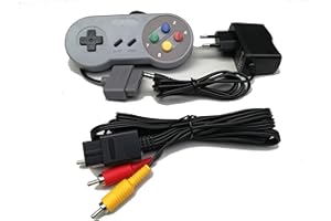 LINK E Link-e : Manette de Jeu, Chargeur Secteur et Cable AV RCA Compatible avec la Console Super Nintendo SNES