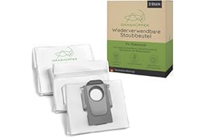 GRASHÜPFER® Wiederverwendbare Staubbeutel für Roborock Qrevo, Saros und Curv Serien, 3 Stück mit Reißverschluss I Die nachhaltige Alternative