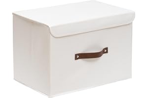 OUTBROS 1 Stück Aufbewahrungsboxen mit Deckel, 45 x 30 x 30 cm, faltbare Stoffboxen, Aufbewahrungskörbe, Organizer für Kleidung, Bücher, weiß ST02WL1