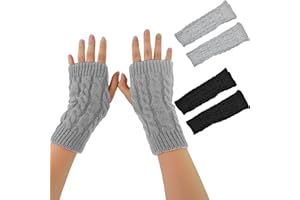 VEGCOO 2 Pairs Fingerless Gloves, Wrist Warmers, Women Girls Comfortable Arm Gloves Mitten Knit