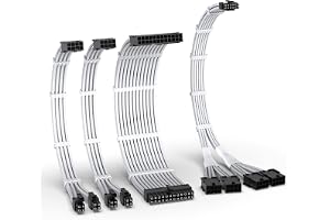 EZDIY-FAB Kit de câble gainé PCIE 5.0 12VHPWR,Extension de câble d'alimentation 16AWG,PC PSU Sleeved Cable,24PIN-ATX/(4+4)PIN-EPS/(12+4)PIN to 4X 8 PIN PCIE-RTX4090/4080/4070Ti Câble d'extension-Blanc