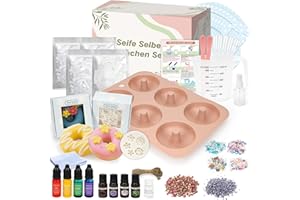 ‎OSTWOLKE OSTWOLKE Seife Selber Machen, Donut Seifen Selber Machen Set für Anfänger, Bastelset Erwachsene für Seifenherstellung, Komplette DIY Set inkl. Ätherisches Öl & Silikonform, Ideal für Familien & Schule