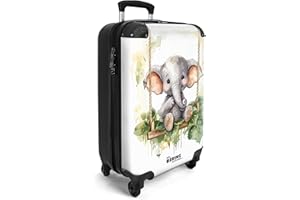 NoBoringSuitcases.com Valise Cabine Enfant 55x35x25cm - Bagages à Roulette - Motif Éléphant sur Balançoire Gris