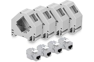 kwmobile 4X Module Keystone RJ45 Cat 6a - Modules de Brassage pour Branchement Câble RJ45 - Connecteur Blindé avec Support pour Rail DIN