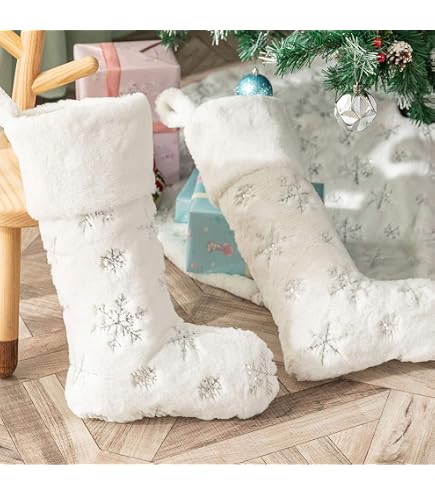AOGU Confezione Da 3 Calze Natalizie Bianche Innevate Da 45,7 Cm, In