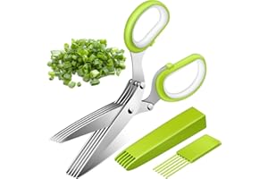 Senbos Ciseaux Herbes, Ciseaux Épices de Cuisine à 5 Lames en Acier Inoxydable avec Couvercle de Sécurité et Peigne de Nettoyage, Parfaits pour Hacher Basilic, Ciboulette, L'origan et Romarin