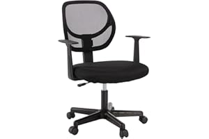 Bonzy Home Small Desk Chair with Armrest, Study Chair Computer Chair with Lumbar Support, Ergonomic Office Chairs with 360° Rotation Seat for Bedroom, Study Room, Black