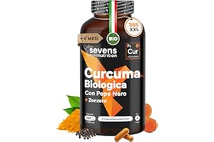 Curcuma Capsule BIO Vegane ad Alto Dosaggio - 365 Capsule di Curcuma con Piperina e Zenzero - Integratore Articolazioni e Ossa – Sevens Nutrition