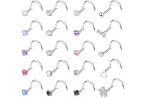 ADRAMATA 20 Pezzi 20G Piercing Naso Acciaio Chirurgico Naso Stud Set Diamante Opale CZ Nostril Piercing Gioielli per Donna Uomo Vite/Dritto/L Forma Naso Anelli Piercing Gioielli Multicolore