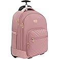 MATEIN Rolling Backpack for Women, 17 Inch Travel Laptop Backpacks with Wheels, Large Carry On Business Luggage Roller Backpack, Waterproof Trolley Suitcase Overnight College Work Computer Bag, Pink