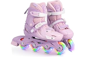 Locavun Patines en Línea con Luz Ajustable de 4 Tamaños para Niños, Patines Rígidos para Niñas y Niños