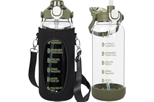 Seekua 1.5 liter Trinkflasche Glas Flasche mit Strohhalm & Zeitmarkierung, 1.5l Wasserflasche mit Früchteinsatz & Schutzhülle für Smoothie, Früchte, Kohlensäure geeignet