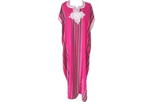 NEOCALIN Gandoura Caftan Femme en Coton de Qualité - Style Marrakech Bohème, Kaftan, Marocain, Taille Standard