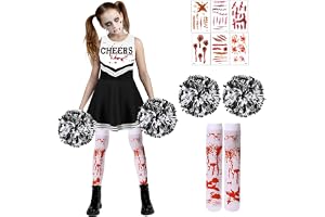 NebulaGlam Cheerleader för barn, halloween, zombie hejarklackare, kostym, flicka, läskig blodig för halloween-fest