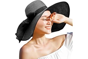 DRESHOW Donna Cappello da Sole Protezione UV Paglia da Cappello Della Cappello da Spiaggia Estate Cappello di Paglia Cappuccio UPF 50+