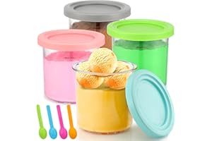 GOWKEEY 4 Stück Eisbehälter Dessert Tubs, Ninja Creami BehäLter mit Deckel und 4 Löffeln, Spülmaschinenfest Wiederverwendbar, für Ninja Creami Eismaschin, Genießen Sie Gelato, Milchshakes, Sorbets