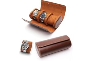 TINGSING Watch Travel Case 3 Slot PU Leather Watch Roll Box for Men Watch Display Case with Detachable Pillow Watch Holder Organizer for Watch Jewelry, Men's Gift on Father's Day, Christmas,Brown
